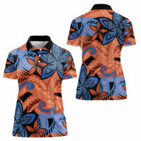 Plumeria Polynesian Pattern Women Polo Shirt Unique Fantasy Orange Blue LT01 - Polynesian Pride