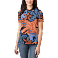 Plumeria Polynesian Pattern Women Polo Shirt Unique Fantasy Orange Blue LT01 - Polynesian Pride