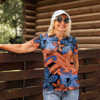 Plumeria Polynesian Pattern Women Polo Shirt Unique Fantasy Orange Blue LT01 - Polynesian Pride