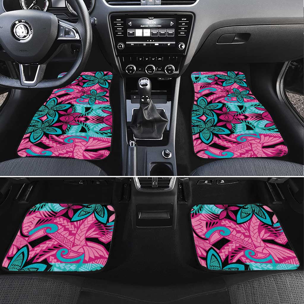 Plumeria Polynesian Pattern Car Mats Unique Fantasy Pink Teal LT01 Set 4pcs Pink - Polynesian Pride
