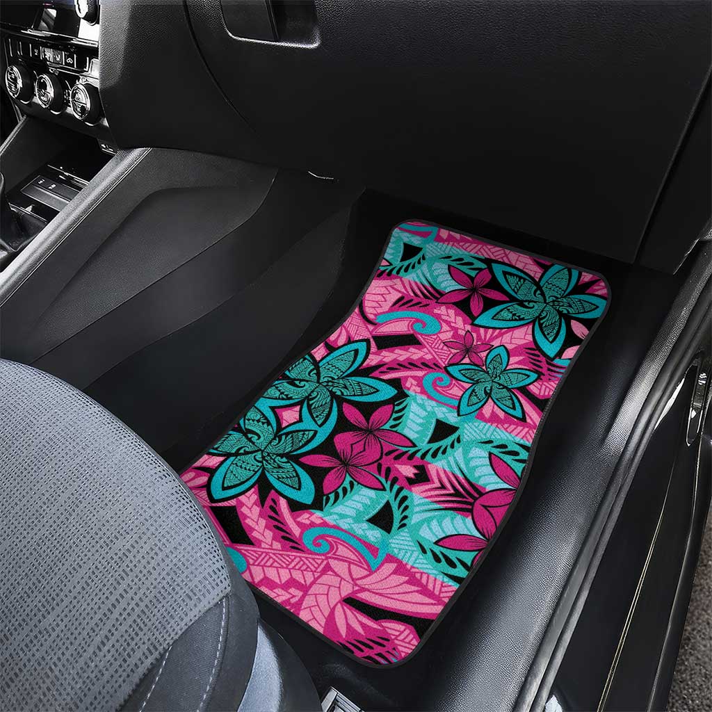 Plumeria Polynesian Pattern Car Mats Unique Fantasy Pink Teal LT01 - Polynesian Pride