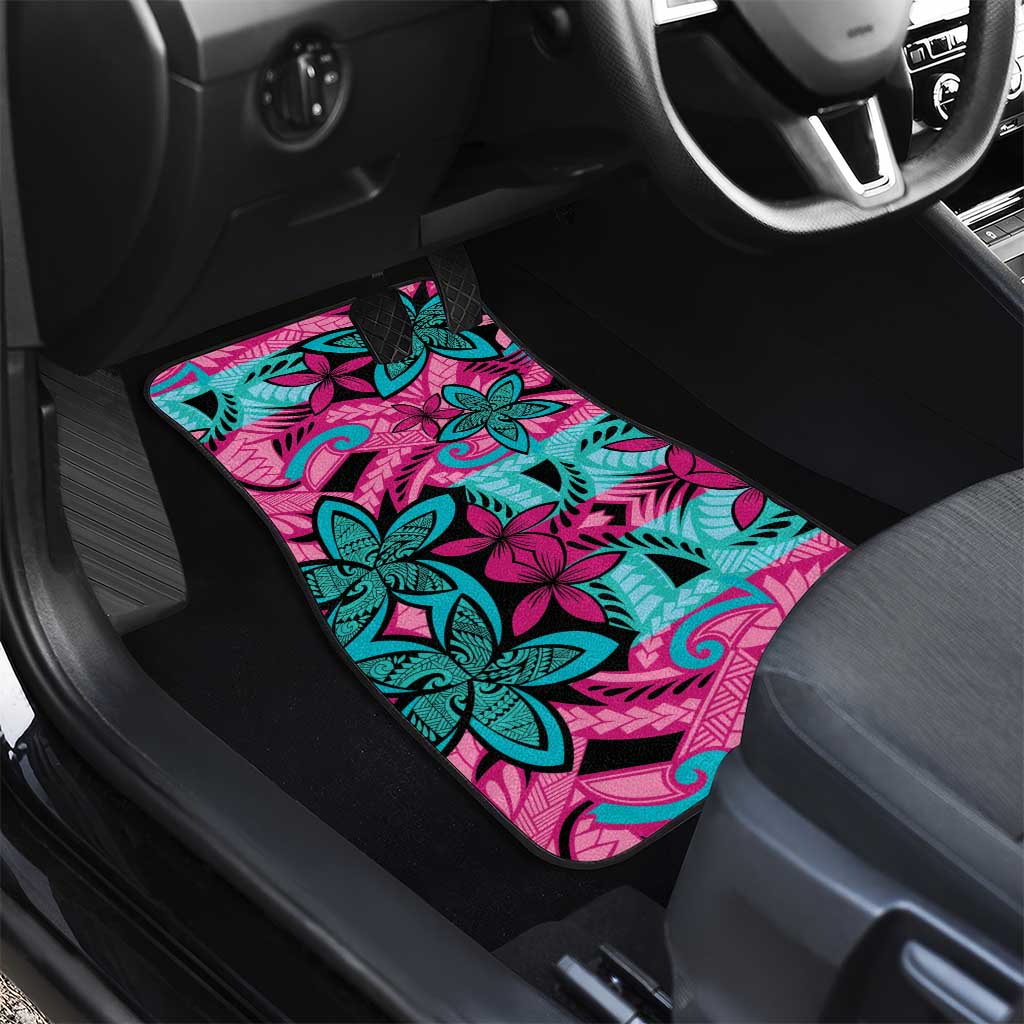 Plumeria Polynesian Pattern Car Mats Unique Fantasy Pink Teal LT01 - Polynesian Pride