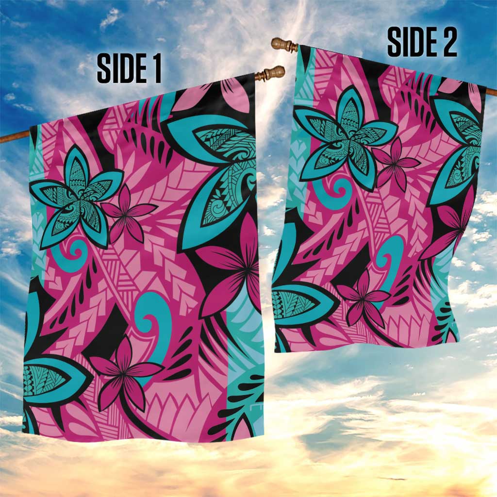 Plumeria Polynesian Pattern Garden Flag Unique Fantasy Pink Teal LT01 - Polynesian Pride