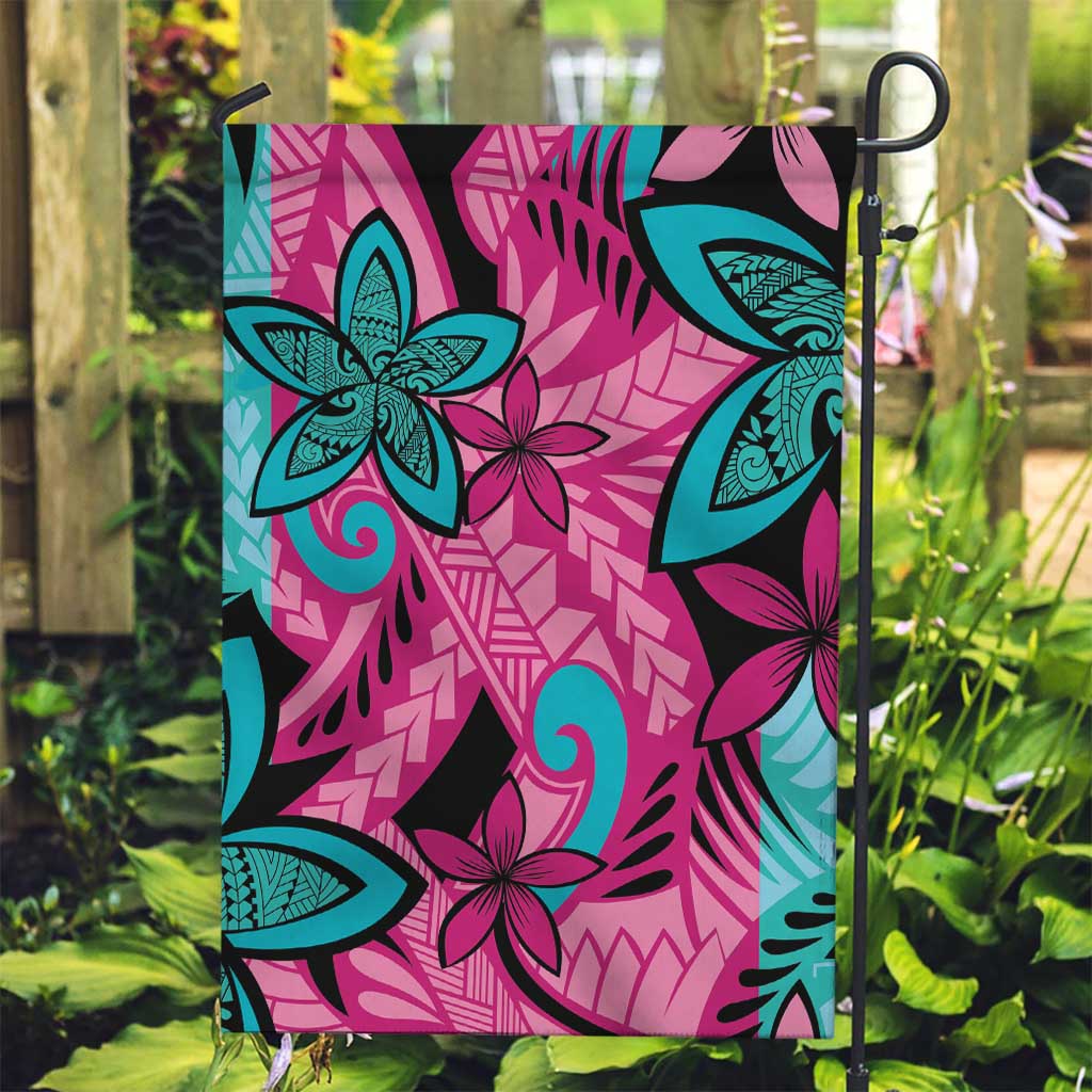 Plumeria Polynesian Pattern Garden Flag Unique Fantasy Pink Teal LT01 Garden Flag Pink - Polynesian Pride