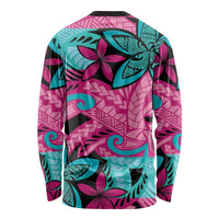 Plumeria Polynesian Pattern Long Sleeve Shirt Unique Fantasy Pink Teal LT01 - Polynesian Pride