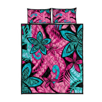 Plumeria Polynesian Pattern Quilt Bed Set Unique Fantasy Pink Teal LT01 - Polynesian Pride