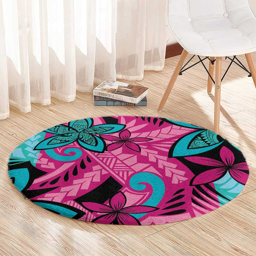 Plumeria Polynesian Pattern Round Carpet Unique Fantasy Pink Teal LT01 - Polynesian Pride