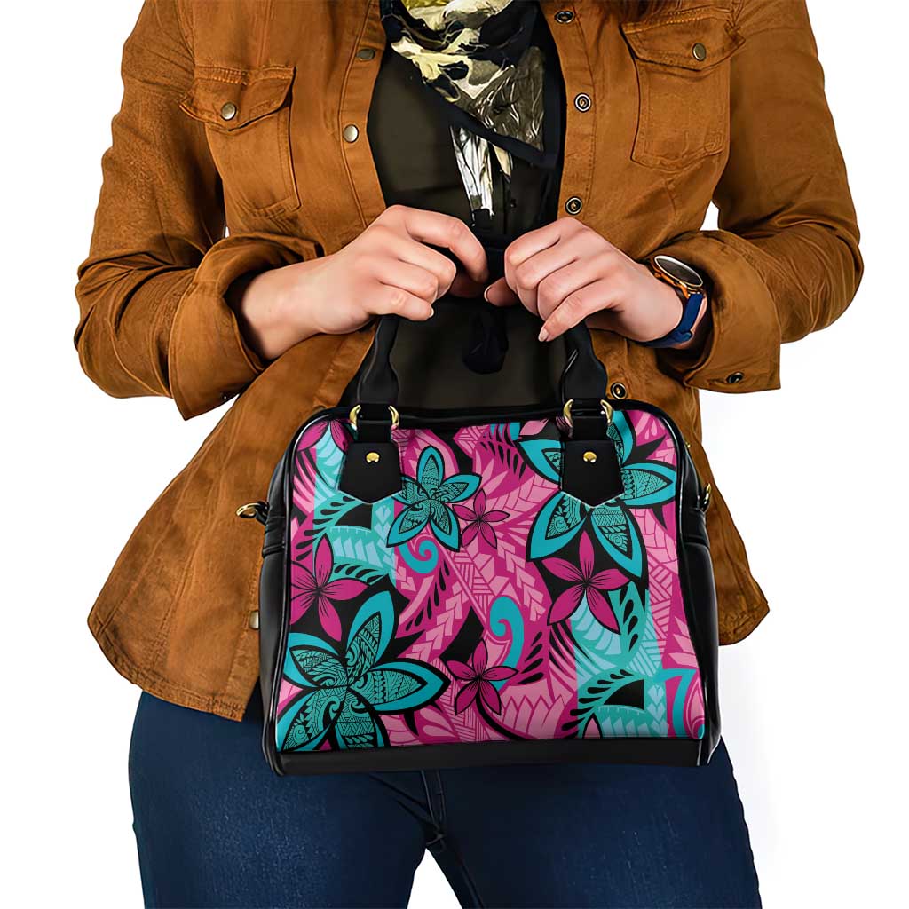 Plumeria Polynesian Pattern Shoulder Handbag Unique Fantasy Pink Teal LT01 - Polynesian Pride