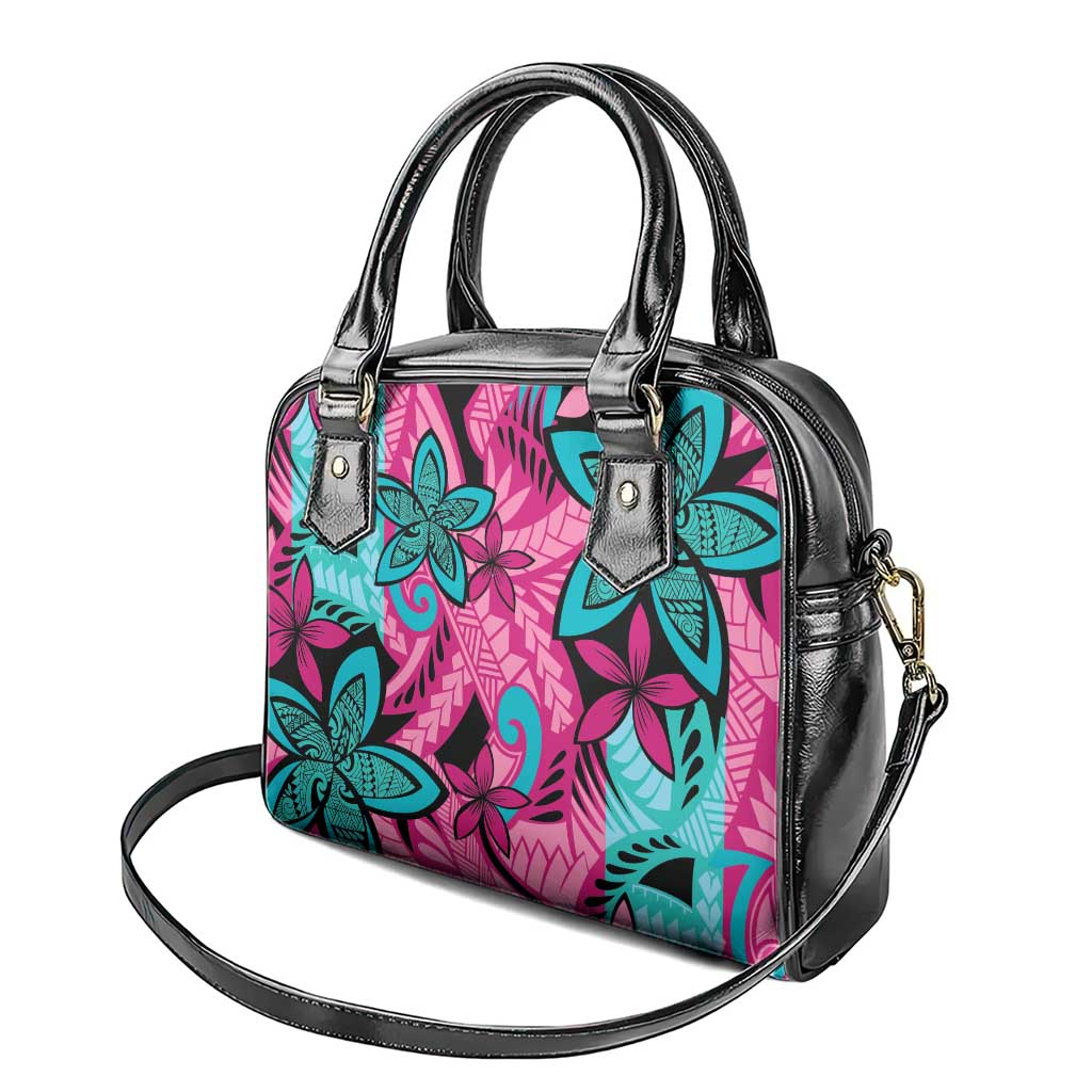 Plumeria Polynesian Pattern Shoulder Handbag Unique Fantasy Pink Teal LT01 - Polynesian Pride