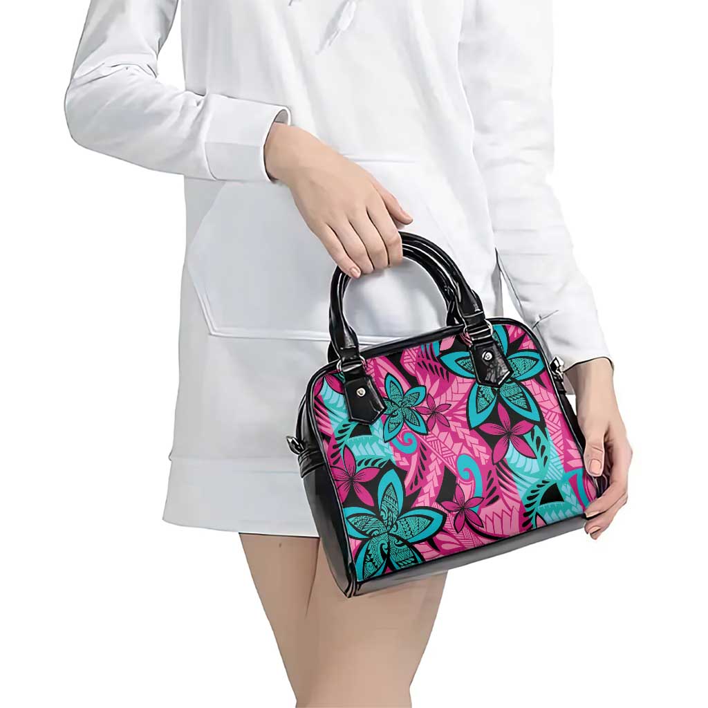 Plumeria Polynesian Pattern Shoulder Handbag Unique Fantasy Pink Teal LT01 - Polynesian Pride