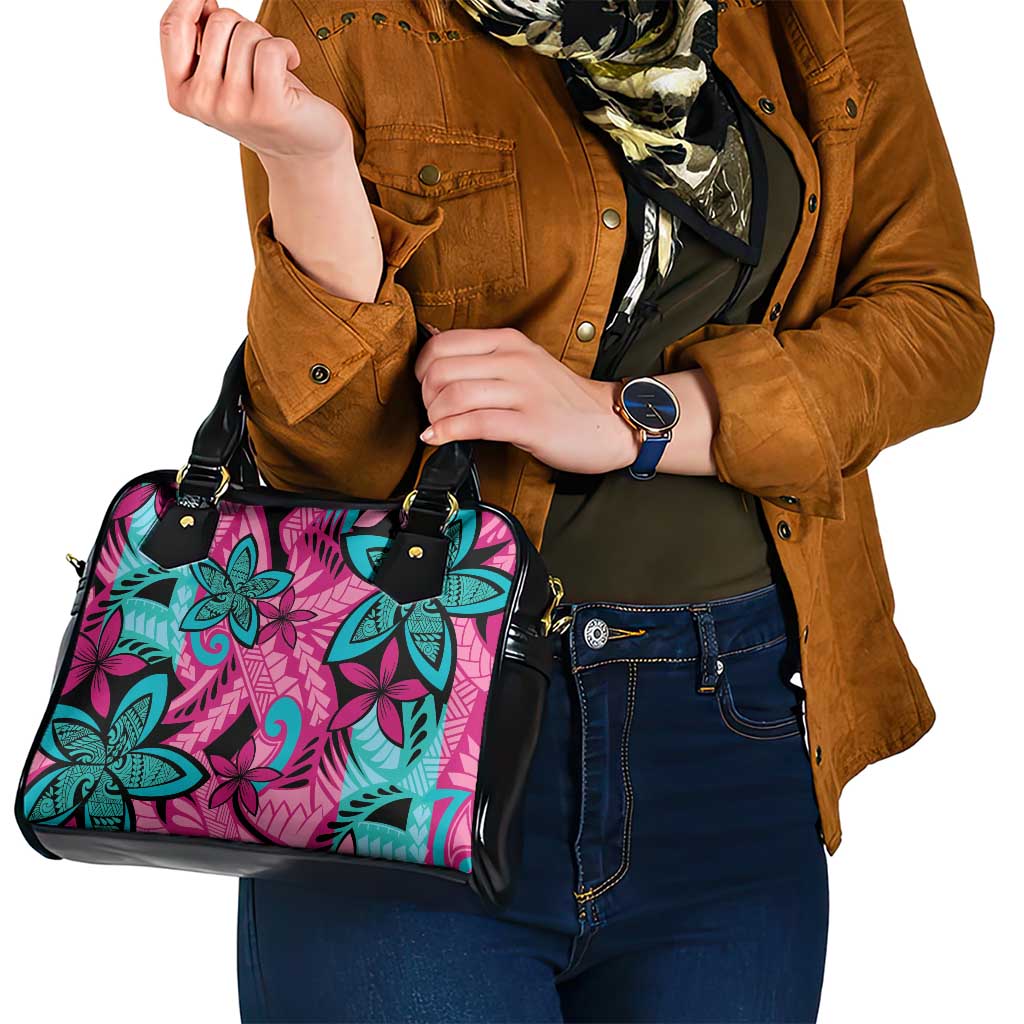 Plumeria Polynesian Pattern Shoulder Handbag Unique Fantasy Pink Teal LT01 - Polynesian Pride