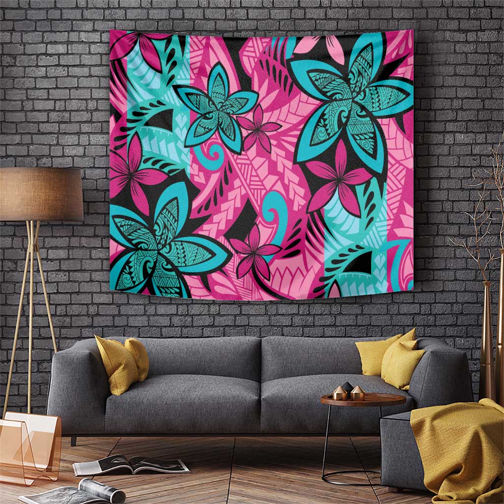 Plumeria Polynesian Pattern Tapestry Unique Fantasy Pink Teal LT01 Pink - Polynesian Pride