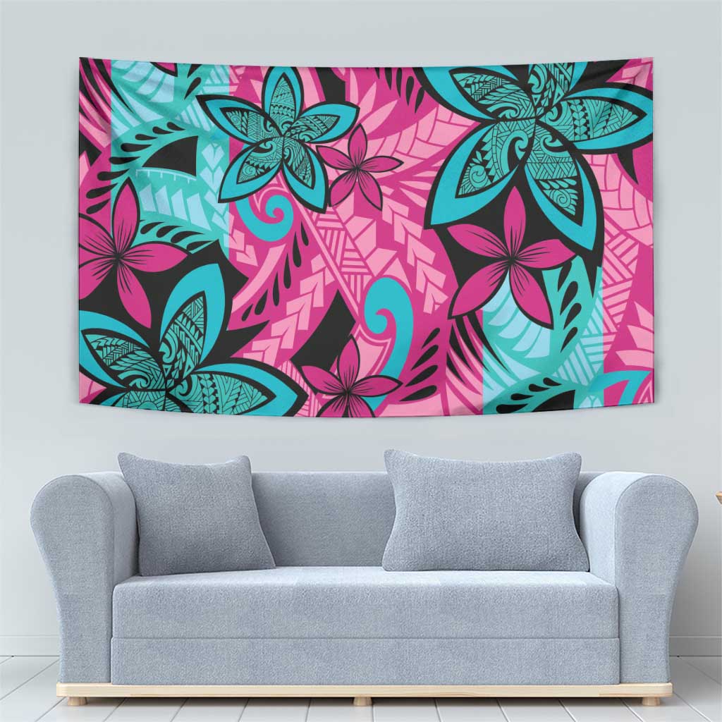 Plumeria Polynesian Pattern Tapestry Unique Fantasy Pink Teal LT01 - Polynesian Pride