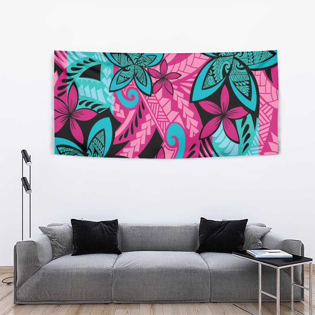 Plumeria Polynesian Pattern Tapestry Unique Fantasy Pink Teal LT01 - Polynesian Pride
