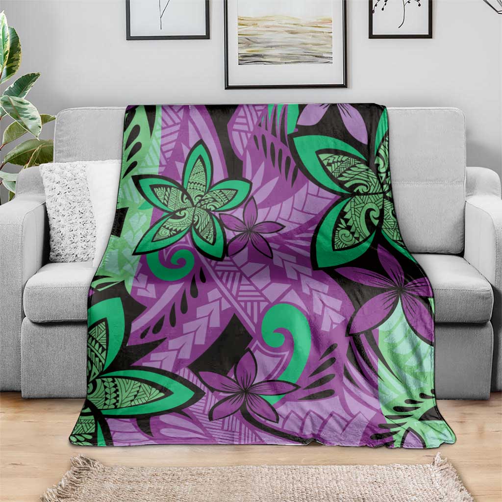 Plumeria Polynesian Pattern Blanket Unique Fantasy Purple Green LT01 - Polynesian Pride