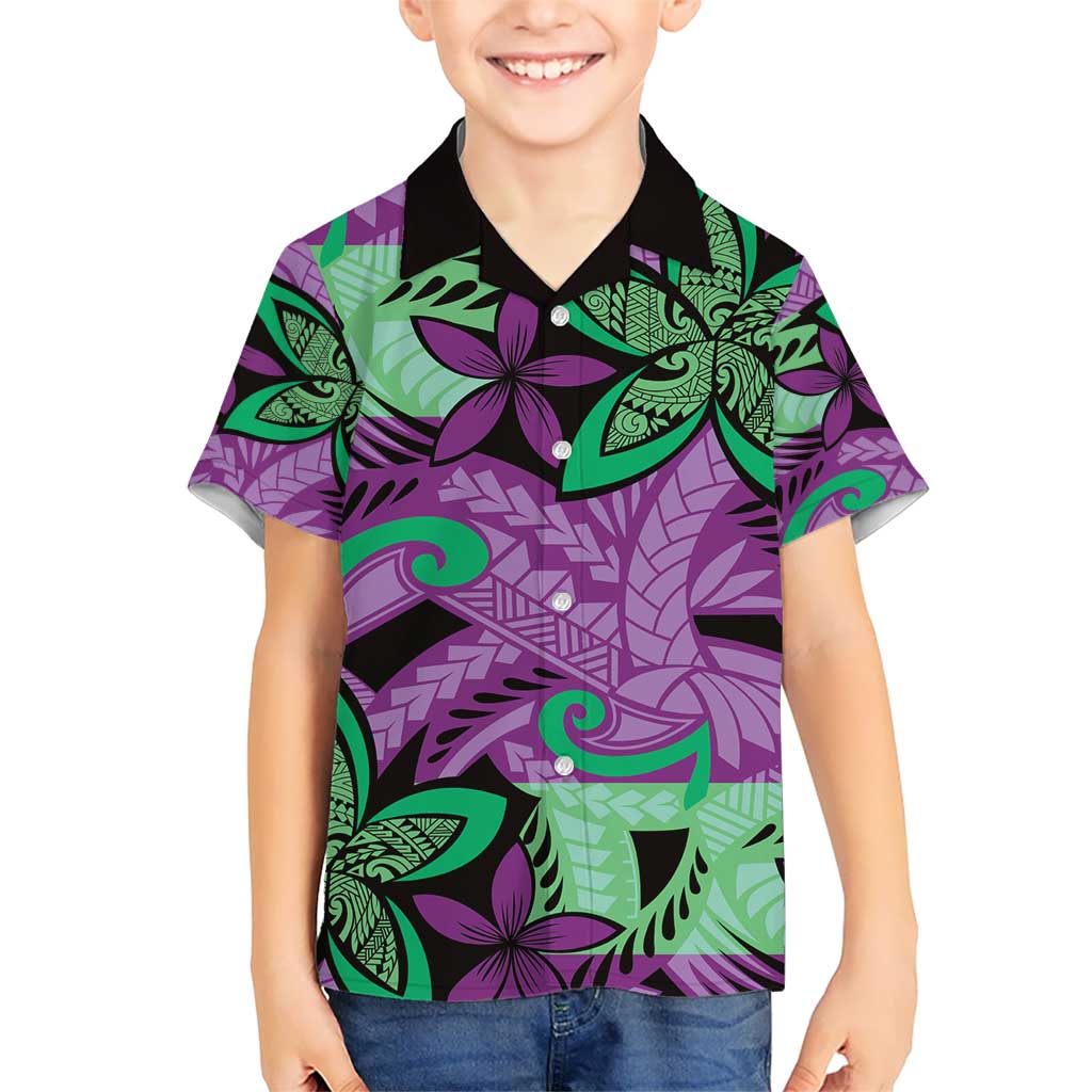 Plumeria Polynesian Pattern Hawaiian Shirt Unique Fantasy Purple Green LT01 - Polynesian Pride