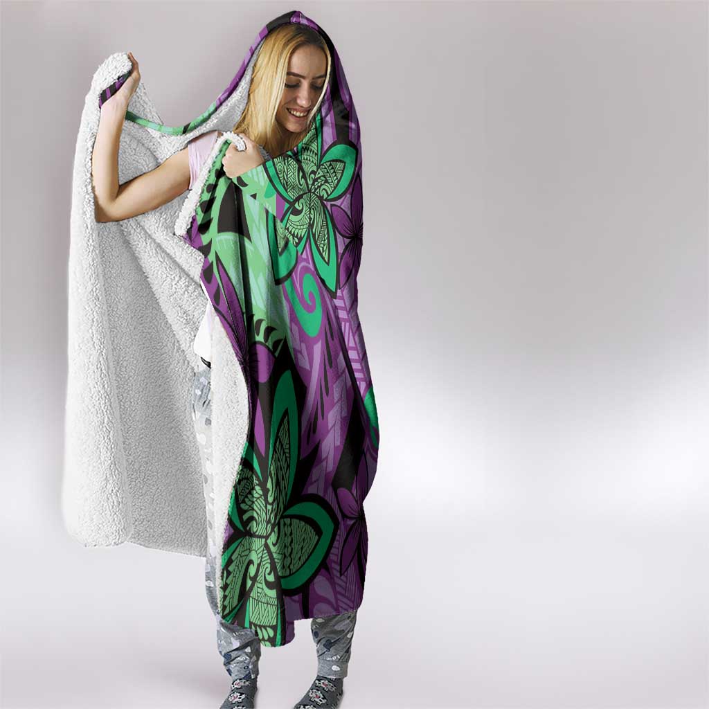 Plumeria Polynesian Pattern Hooded Blanket Unique Fantasy Purple Green LT01 - Polynesian Pride
