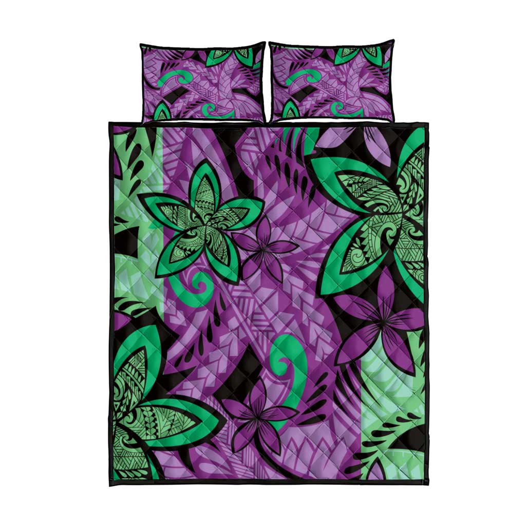 Plumeria Polynesian Pattern Quilt Bed Set Unique Fantasy Purple Green LT01 - Polynesian Pride