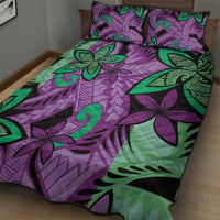 Plumeria Polynesian Pattern Quilt Bed Set Unique Fantasy Purple Green LT01 - Polynesian Pride