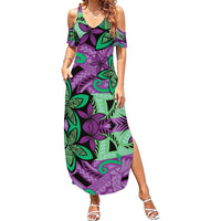 Plumeria Polynesian Pattern Summer Maxi Dress Unique Fantasy Purple Green LT01 Women Purple - Polynesian Pride