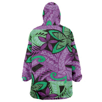 Plumeria Polynesian Pattern Wearable Blanket Hoodie Unique Fantasy Purple Green LT01 - Polynesian Pride