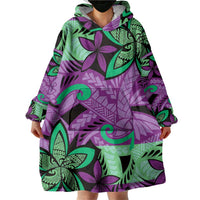Plumeria Polynesian Pattern Wearable Blanket Hoodie Unique Fantasy Purple Green LT01 - Polynesian Pride
