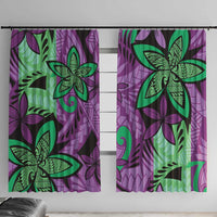 Plumeria Polynesian Pattern Window Curtain Unique Fantasy Purple Green LT01 With Hooks Purple - Polynesian Pride