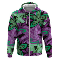 Plumeria Polynesian Pattern Zip Hoodie Unique Fantasy Purple Green LT01 Zip Hoodie Purple - Polynesian Pride