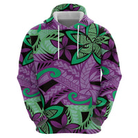 Plumeria Polynesian Pattern Zip Hoodie Unique Fantasy Purple Green LT01 - Polynesian Pride