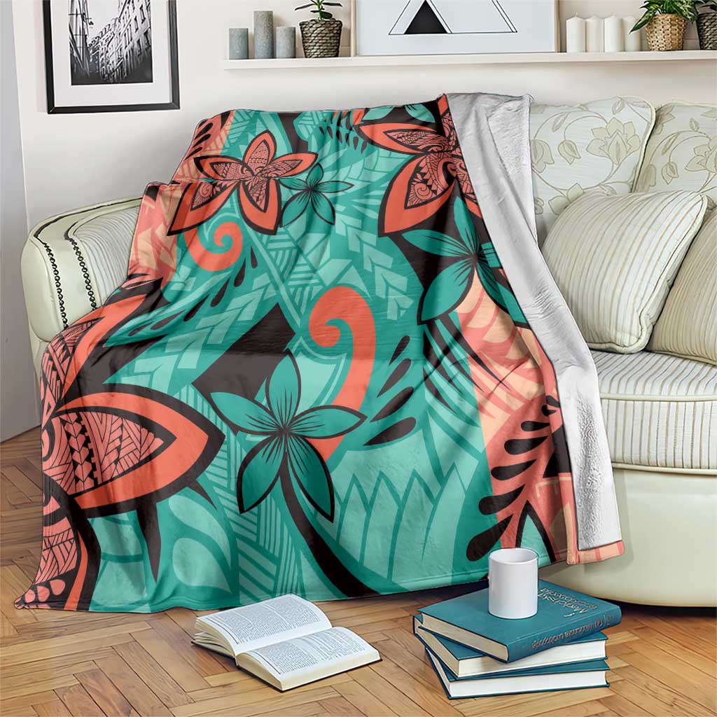 Plumeria Polynesian Pattern Blanket Unique Fantasy Teal Orange LT01 Teal - Polynesian Pride