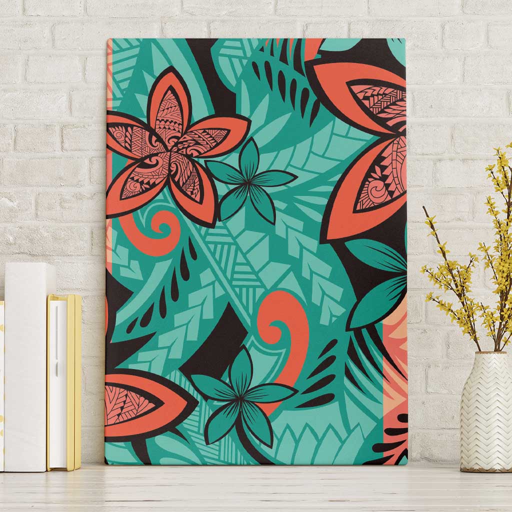 Plumeria Polynesian Pattern Canvas Wall Art Unique Fantasy Teal Orange LT01 Without Frame Teal - Polynesian Pride