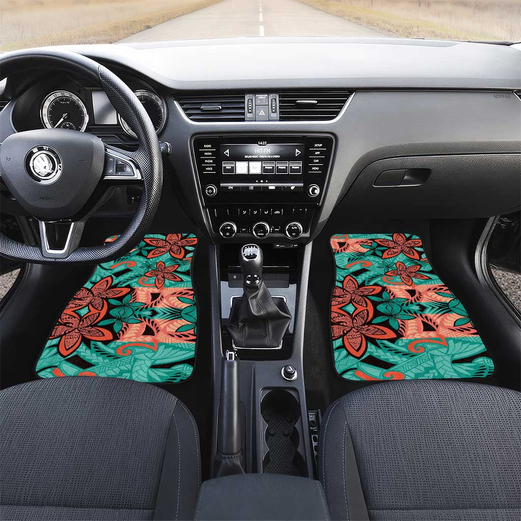 Plumeria Polynesian Pattern Car Mats Unique Fantasy Teal Orange LT01 Set 2pcs - Front Teal - Polynesian Pride