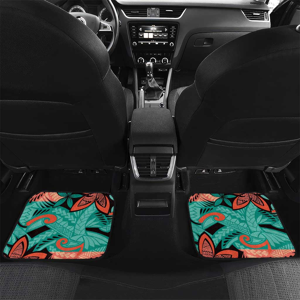 Plumeria Polynesian Pattern Car Mats Unique Fantasy Teal Orange LT01 Set 2pcs - Back Teal - Polynesian Pride