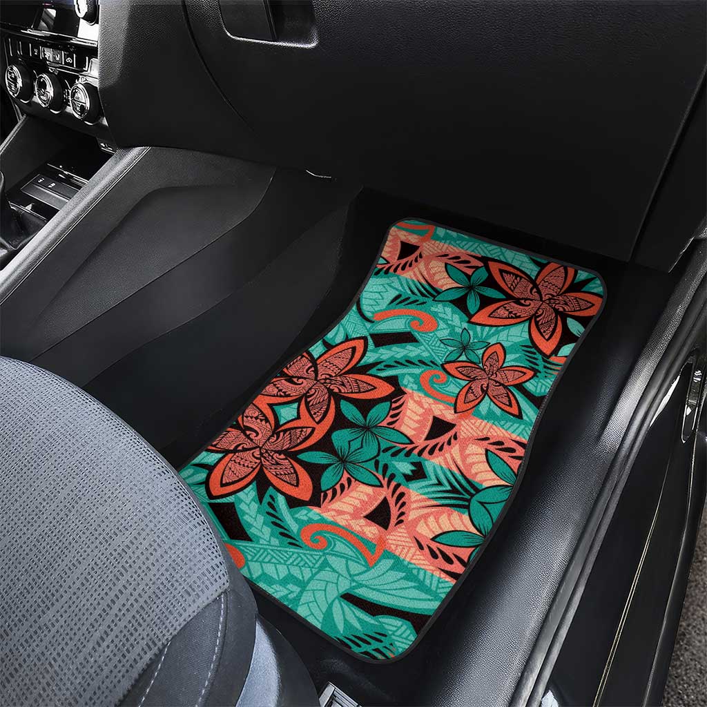 Plumeria Polynesian Pattern Car Mats Unique Fantasy Teal Orange LT01 - Polynesian Pride