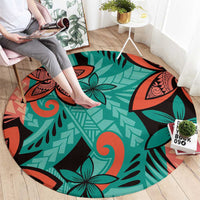 Plumeria Polynesian Pattern Round Carpet Unique Fantasy Teal Orange LT01 - Polynesian Pride