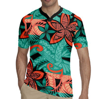 Plumeria Polynesian Pattern Rugby Jersey Unique Fantasy Teal Orange LT01 - Polynesian Pride