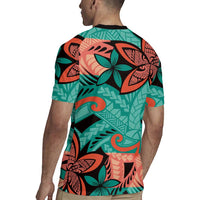 Plumeria Polynesian Pattern Rugby Jersey Unique Fantasy Teal Orange LT01 - Polynesian Pride