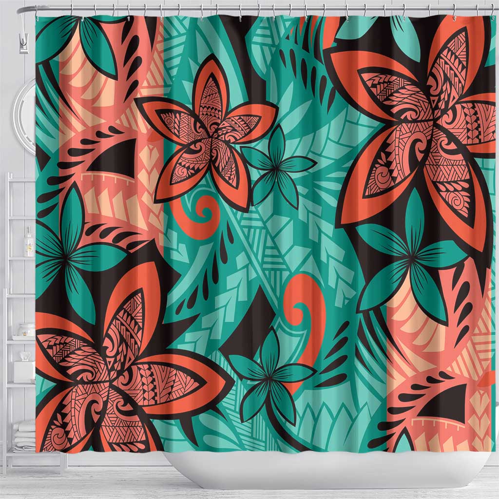 Plumeria Polynesian Pattern Shower Curtain Unique Fantasy Teal Orange LT01 - Polynesian Pride