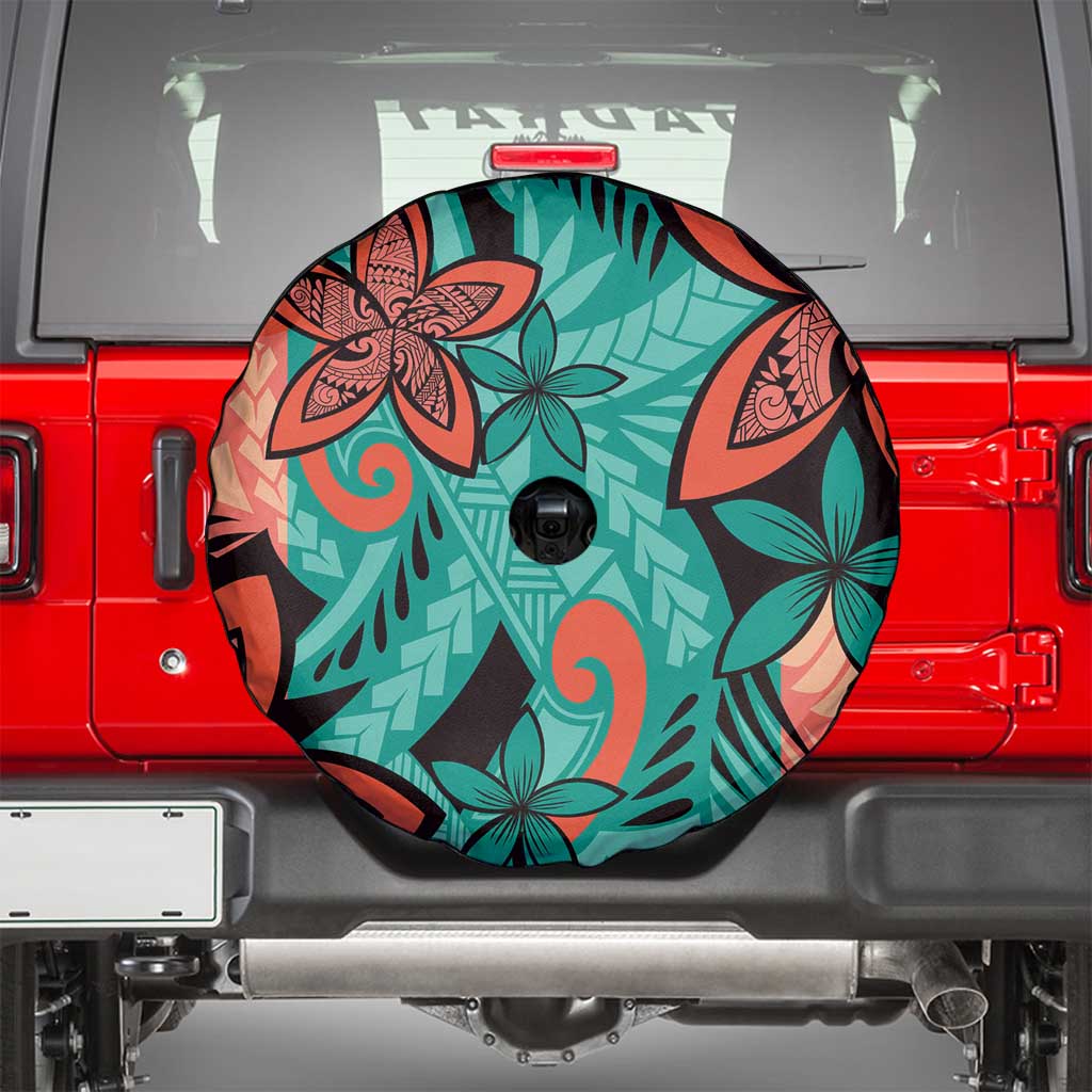 Plumeria Polynesian Pattern Spare Tire Cover Unique Fantasy Teal Orange LT01 - Polynesian Pride