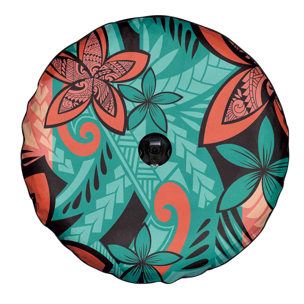 Plumeria Polynesian Pattern Spare Tire Cover Unique Fantasy Teal Orange LT01 - Polynesian Pride