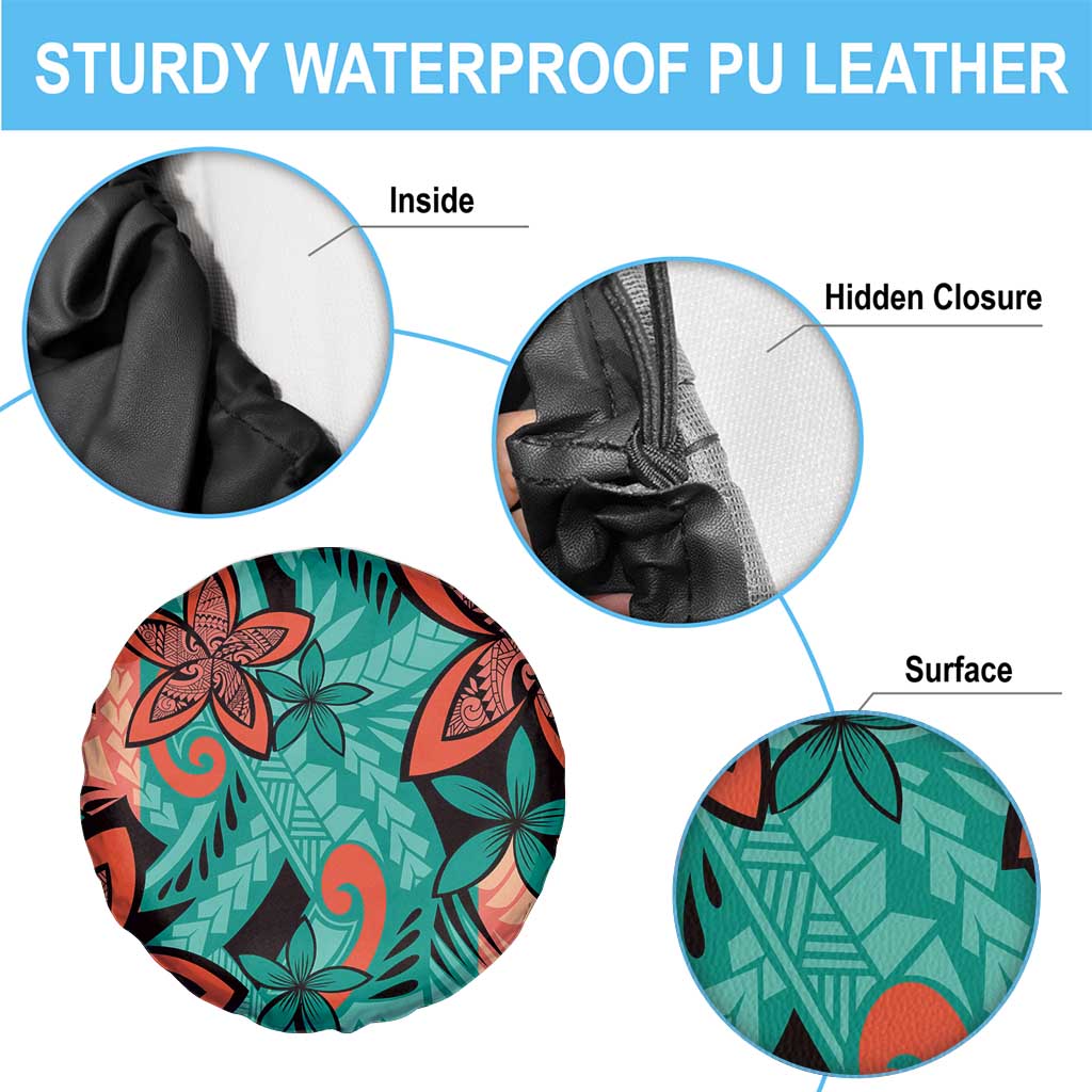 Plumeria Polynesian Pattern Spare Tire Cover Unique Fantasy Teal Orange LT01 - Polynesian Pride