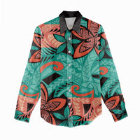 Plumeria Polynesian Pattern Women Casual Shirt Unique Fantasy Teal Orange LT01 - Polynesian Pride