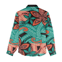 Plumeria Polynesian Pattern Women Casual Shirt Unique Fantasy Teal Orange LT01 - Polynesian Pride