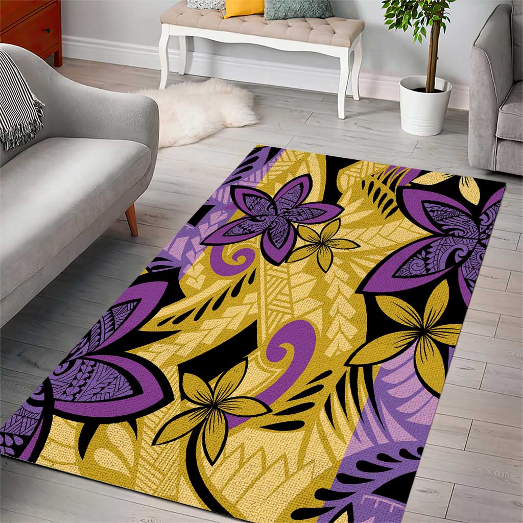 Plumeria Polynesian Pattern Area Rug Unique Fantasy Yellow Purple LT01 - Polynesian Pride