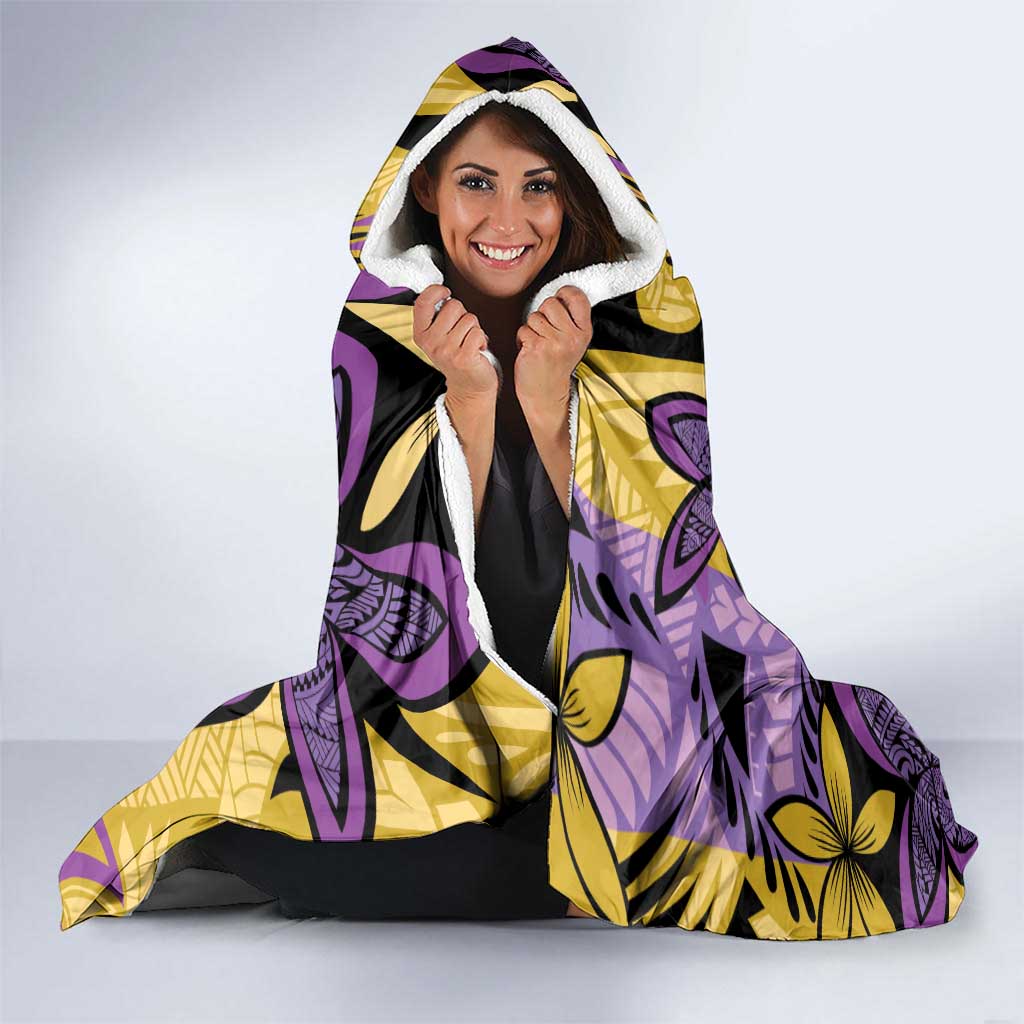 Plumeria Polynesian Pattern Hooded Blanket Unique Fantasy Yellow Purple LT01 - Polynesian Pride
