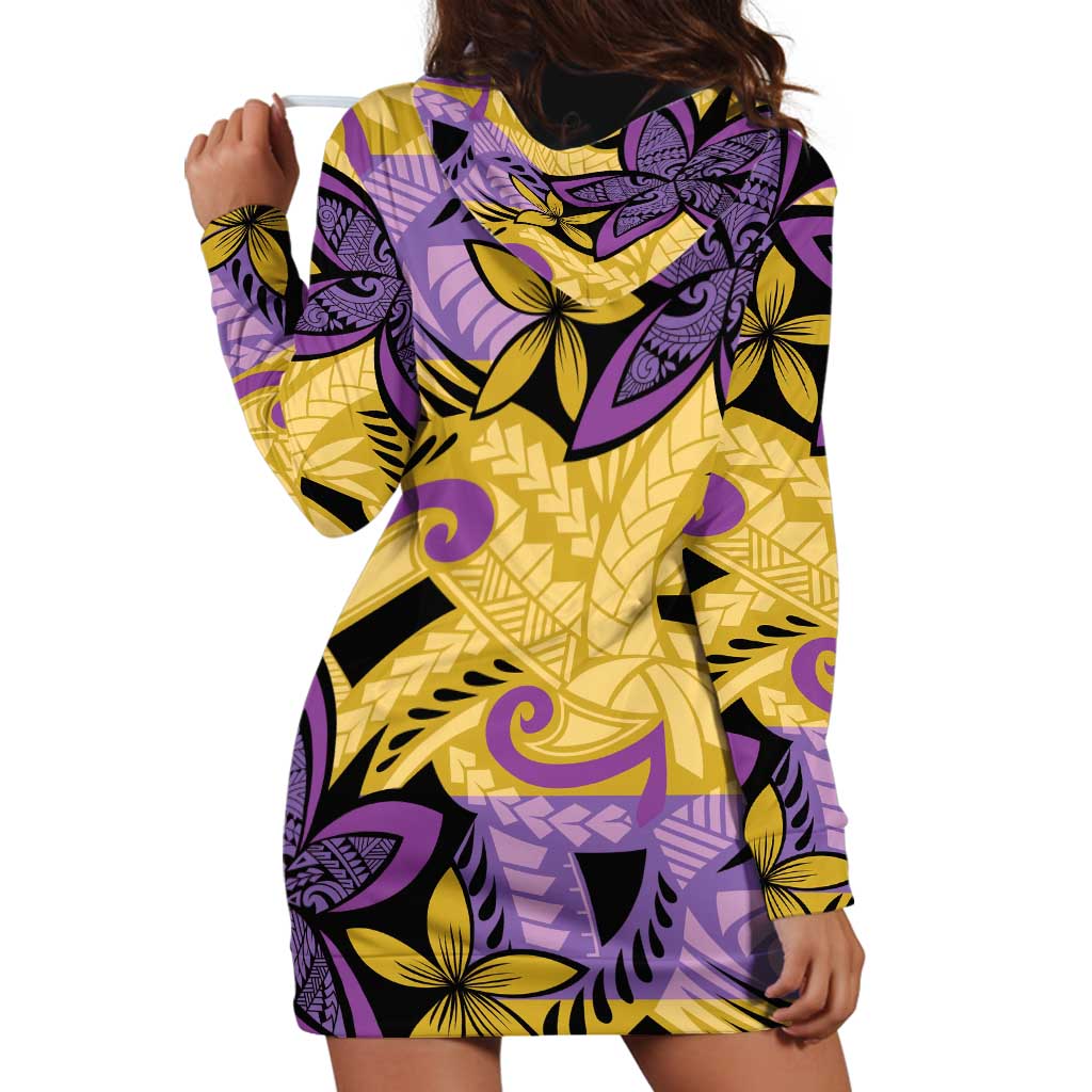 Plumeria Polynesian Pattern Hoodie Dress Unique Fantasy Yellow Purple LT01 - Polynesian Pride