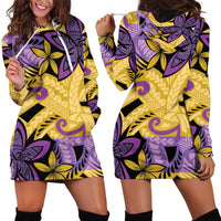Plumeria Polynesian Pattern Hoodie Dress Unique Fantasy Yellow Purple LT01 - Polynesian Pride