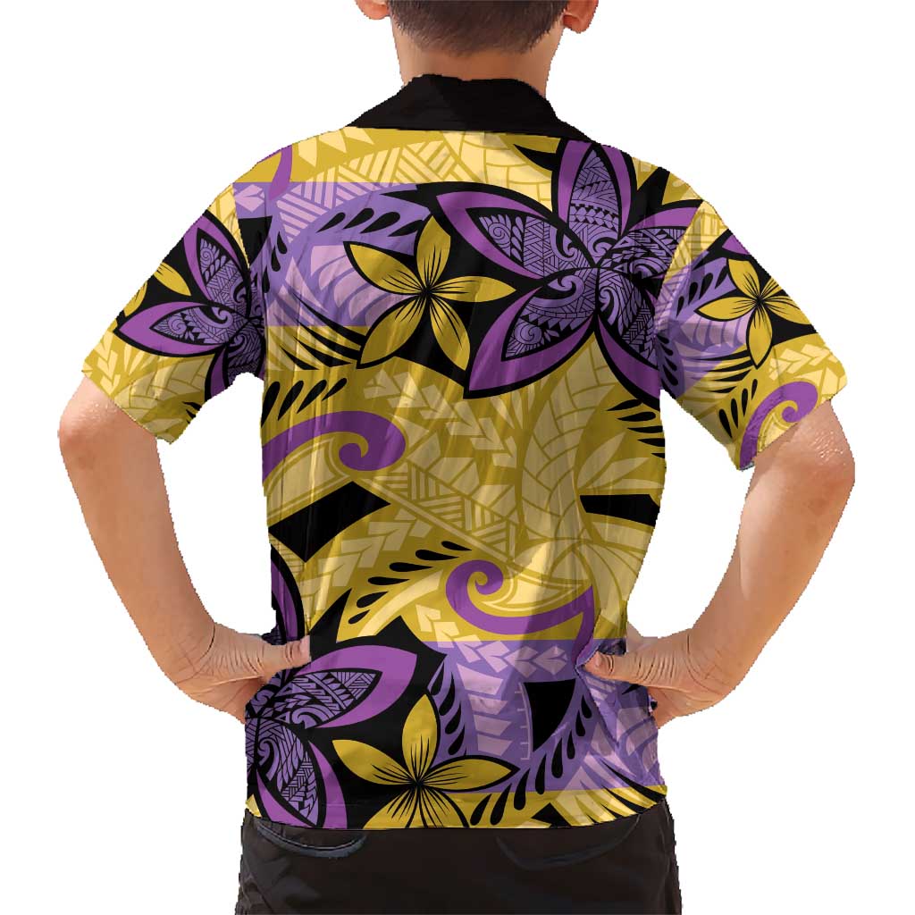 Plumeria Polynesian Pattern Kid Hawaiian Shirt Unique Fantasy Yellow Purple LT01 - Polynesian Pride