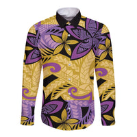 Plumeria Polynesian Pattern Long Sleeve Button Shirt Unique Fantasy Yellow Purple LT01 Unisex Yellow - Polynesian Pride