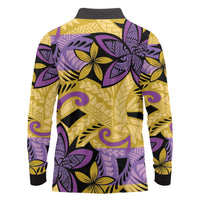 Plumeria Polynesian Pattern Long Sleeve Polo Shirt Unique Fantasy Yellow Purple LT01 - Polynesian Pride